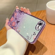 Allytech iPhone 8/7 Case, iPhone SE 2020/2022 Case, Bling Glitter Clear Back Cover Chic Luxury Case for Girls Women Shockproof Anti-Scratch Phone Case for Apple iPhone SE 2nd 3rd Gen -Purple
